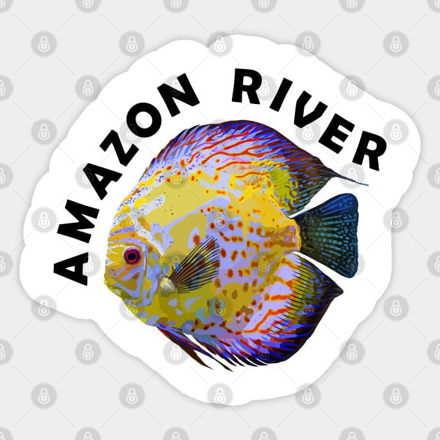 Amazon River Discus Fish – Symphysodon (Cichlid) – Cute Freshwater Aquarium Animal Sticker by Jahmar Anderson